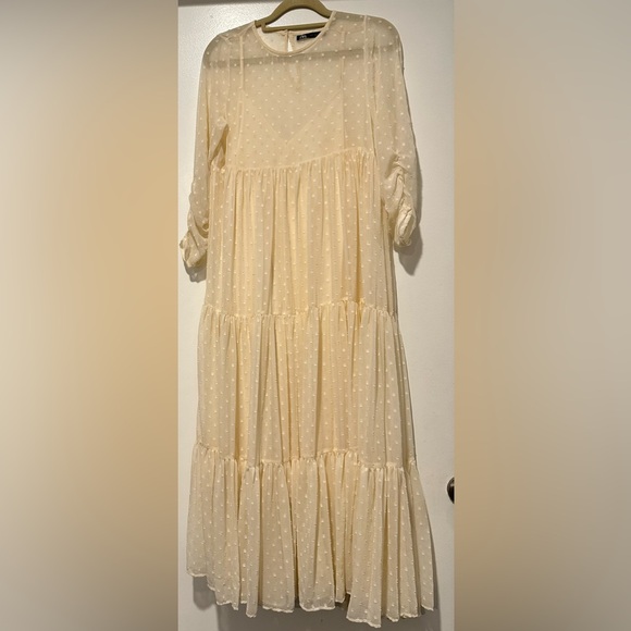 🌷 ZARA SWISS DOT FLOWY TULLE LONG DRESS PALE PINK 🌷 - Picture 6 of 7